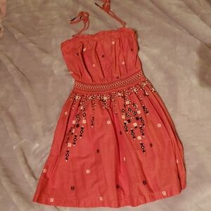 Abercrombie and Fitch 2010s Red Coral Embroidered Sundress Tube Top Dress